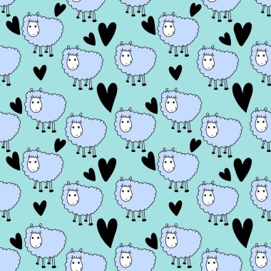 Çocuklar, duvar kağıtları, kumaşlar, tekstil ve ambalajlar, hediyeler, kartlar ve çarşaflar için kusursuz koyun desenleri.