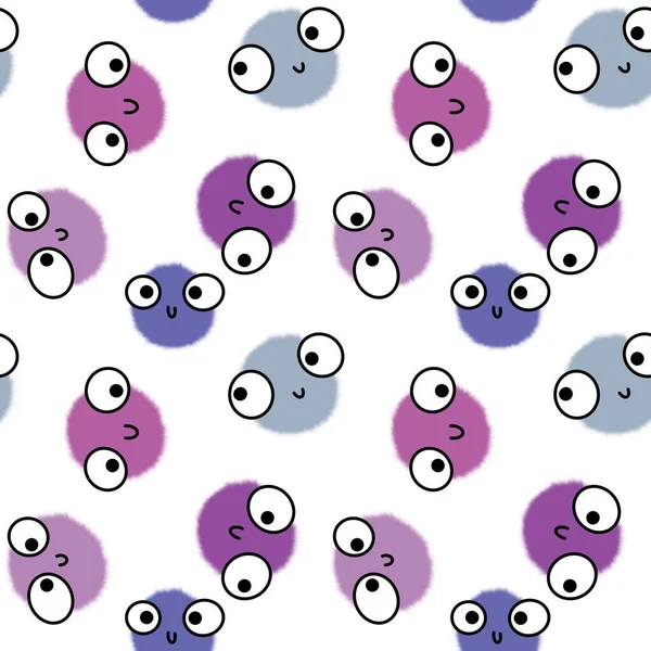 Kinder nahtlose flauschige Kreis Augen Cartoon-Poller Muster für Stoffe und Textilien und Bettwäsche und Geschenkpapier — Stockfoto