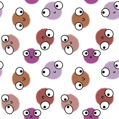 Çocukların pürüzsüz yuvarlak gözleri kumaşlar, tekstil ve çarşaflar ve ambalaj kağıtları için çizgi film desenleri.