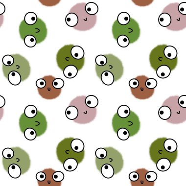 Çocukların pürüzsüz yuvarlak gözleri kumaşlar, tekstil ve çarşaflar ve ambalaj kağıtları için çizgi film desenleri.