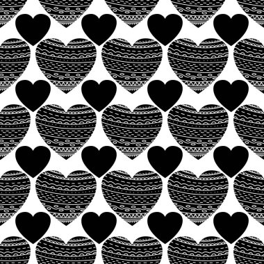 Kusursuz sevgililer günü şablonu, beyaz arka planda çizgili sanat kalpleri.