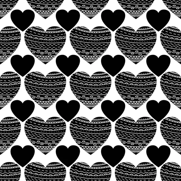 Bezešvé valentinky vzor s line art srdce na bílém pozadí — Stock fotografie