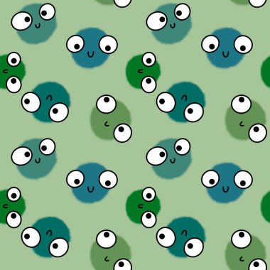 Çocukların pürüzsüz yuvarlak gözleri kumaşlar, tekstil ve çarşaflar ve ambalaj kağıtları için çizgi film desenleri.