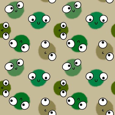 Çocukların pürüzsüz yuvarlak gözleri kumaşlar, tekstil ve çarşaflar ve ambalaj kağıtları için çizgi film desenleri.