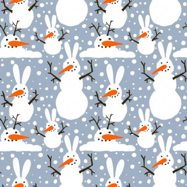 Kumaşlar, tekstil ve ambalajlar, hediyeler, kartlar, çarşaflar ve çocuklar için kusursuz kardan adam deseni. 