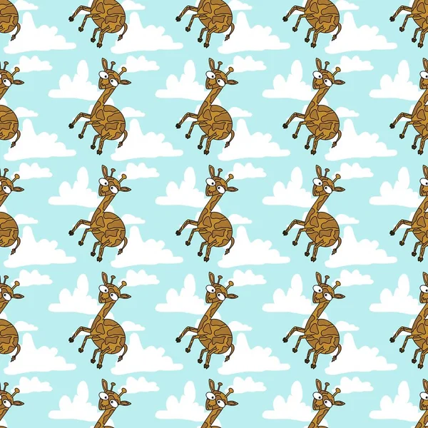 Patrón de jirafas de dibujos animados sin costura para niños para telas y envases y regalos y tarjetas y ropa de cama y papel de embalaje —  Fotos de Stock