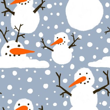 Kumaşlar, tekstil ve ambalajlar, hediyeler, kartlar, çarşaflar ve çocuklar için kusursuz kardan adam deseni. 