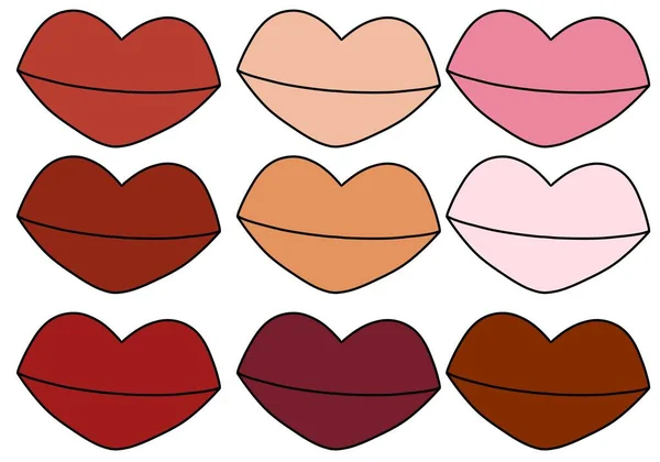 Set met lippen voor Valentijnscadeaus en stickers en kinderen en inpakpapier en -kaarten en hobby 's en stoffen — Stockfoto