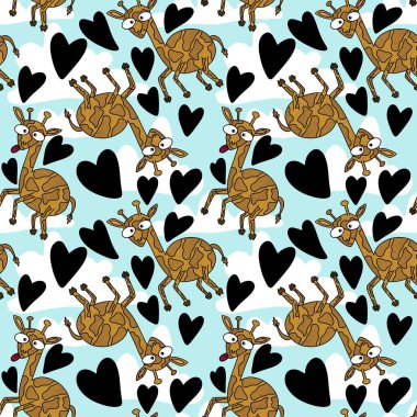 Çocuklar, kumaşlar, ambalajlar, hediyeler, kartlar, çarşaflar ve ambalajlar için kusursuz zürafa desenleri.