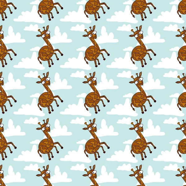 Patrón de jirafas de dibujos animados sin costura para niños para telas y envases y regalos y tarjetas y ropa de cama y papel de embalaje —  Fotos de Stock