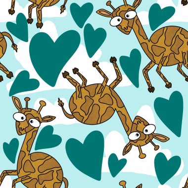 Çocuklar, kumaşlar, ambalajlar, hediyeler, kartlar, çarşaflar ve ambalajlar için kusursuz zürafa desenleri.