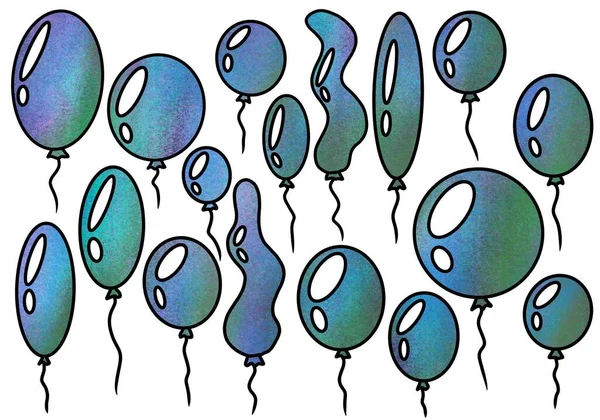 Set di compleanno con palloncini per adesivi e carte e bambini e manifesti e cartoline e riviste e hobby — Foto Stock