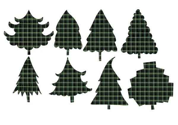 Set with Christmas trees for hobbies and cards and posters and postcard and magazines and stickers and kids and shops — Stock Photo, Image