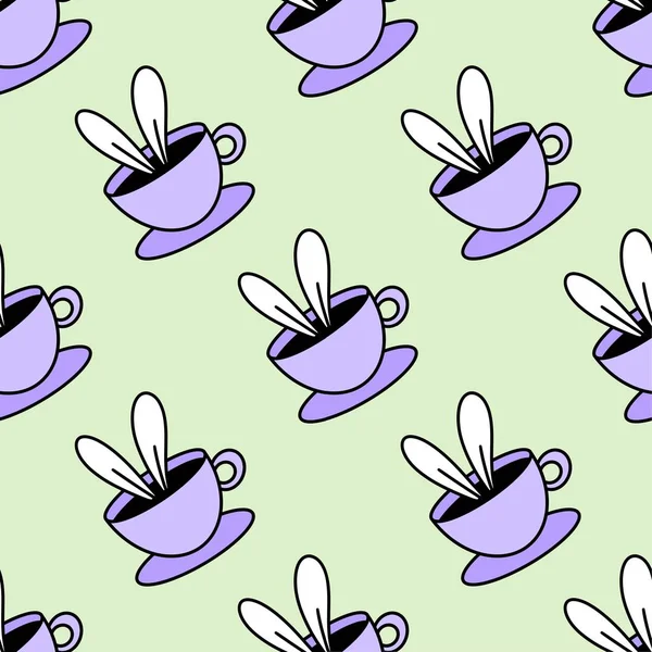Naadloze kop koffie thee patroon voor stoffen en textiel en verpakking en linnengoed en kinderen en inpakpapier — Stockfoto