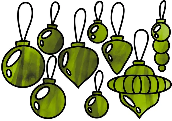 Set met kerstboomdecoraties voor cadeaus en kinderen en stickers en kaarten en stoffen en hobby 's — Stockfoto