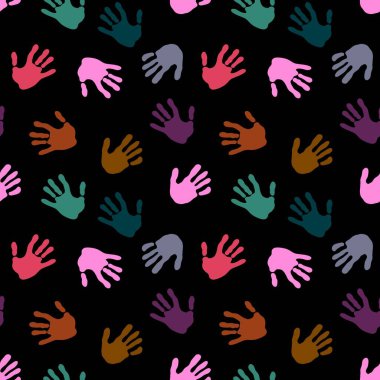 Kumaşlar, ambalajlar, hediyeler, kartlar, çarşaflar, çocuklar ve ambalaj kağıtları için kusursuz renkli el izi deseni.