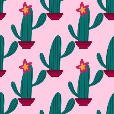 Kumaşlar, tekstil, ambalaj, hediyeler, kartlar, çarşaflar ve çocuklar için çiçeksiz kaktüs deseni.