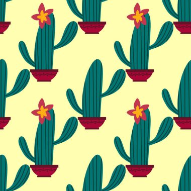 Kumaşlar, tekstil, ambalaj, hediyeler, kartlar, çarşaflar ve çocuklar için çiçeksiz kaktüs deseni.