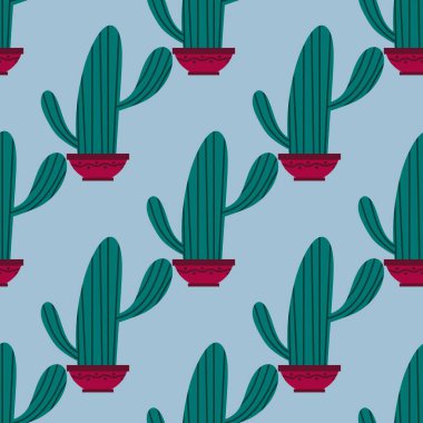 Kumaşlar, tekstil, ambalaj, hediyeler, kartlar, çarşaflar ve çocuklar için çiçeksiz kaktüs deseni.