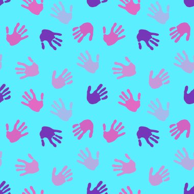 Kumaşlar, ambalajlar, hediyeler, kartlar, çarşaflar, çocuklar ve ambalaj kağıtları için kusursuz renkli el izi deseni.