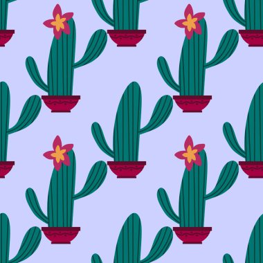 Kumaşlar, tekstil, ambalaj, hediyeler, kartlar, çarşaflar ve çocuklar için çiçeksiz kaktüs deseni.