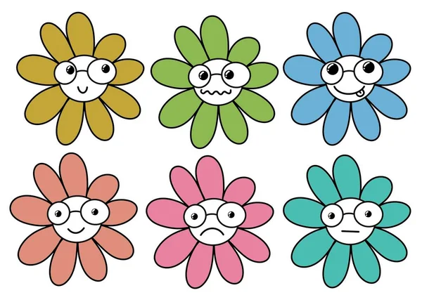 Set met cartoon bloemen voor stoffen en kinderen en verpakking en kaarten en stickers en tijdschriften en hobby 's — Stockfoto