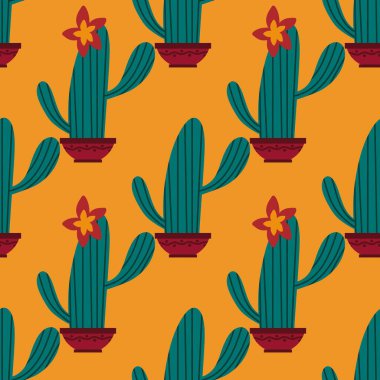 Kumaşlar, tekstil, ambalaj, hediyeler, kartlar, çarşaflar ve çocuklar için çiçeksiz kaktüs deseni.