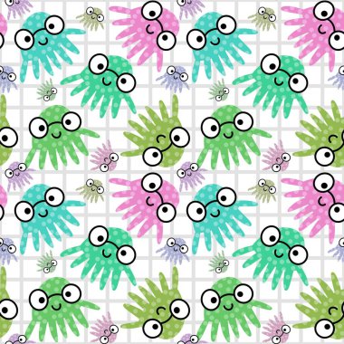 Kumaşlar, tekstil ve ambalajlar, hediyeler, kartlar ve çarşaflar için kusursuz ahtapot deseni.