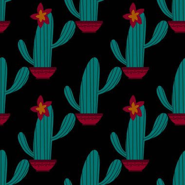 Kumaşlar, tekstil, ambalaj, hediyeler, kartlar, çarşaflar ve çocuklar için çiçeksiz kaktüs deseni.