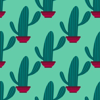 Kumaşlar, tekstil, ambalaj, hediyeler, kartlar, çarşaflar ve çocuklar için çiçeksiz kaktüs deseni.