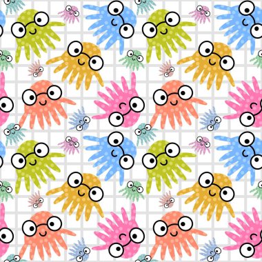 Kumaşlar, tekstil ve ambalajlar, hediyeler, kartlar ve çarşaflar için kusursuz ahtapot deseni.