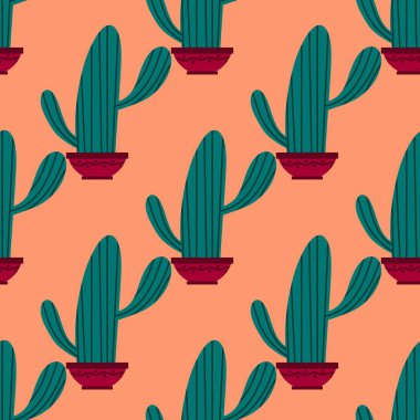 Kumaşlar, tekstil, ambalaj, hediyeler, kartlar, çarşaflar ve çocuklar için çiçeksiz kaktüs deseni.