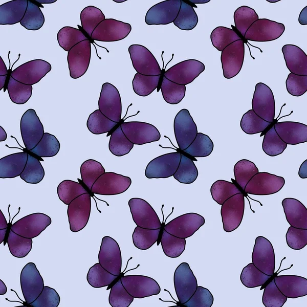 Płynny wzór motyla do tkanin i tekstyliów, opakowań, pościeli, prezentów i kart — Zdjęcie stockowe