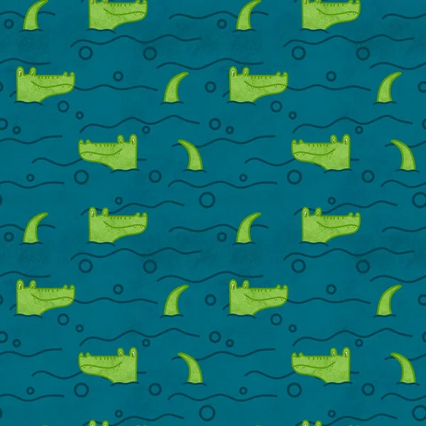 Дитячий безшовний крокодил візерунок для тканин і текстилю, упаковки, подарунків, карт, постільної білизни та паперу — стокове фото