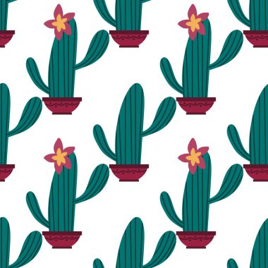 Kumaşlar, tekstil, ambalaj, hediyeler, kartlar, çarşaflar ve çocuklar için çiçeksiz kaktüs deseni.