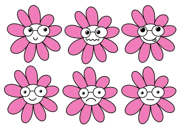 Zestaw z kreskówkowymi kwiatami dla tkanin i dzieci i opakowań oraz kart i naklejek, czasopism i hobby — Zdjęcie stockowe