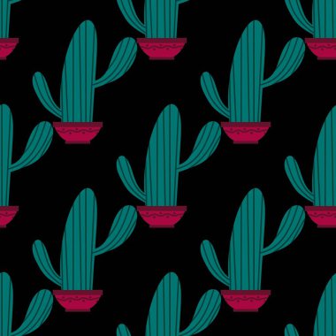 Kumaşlar, tekstil, ambalaj, hediyeler, kartlar, çarşaflar ve çocuklar için çiçeksiz kaktüs deseni.