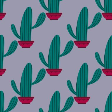 Kumaşlar, tekstil, ambalaj, hediyeler, kartlar, çarşaflar ve çocuklar için çiçeksiz kaktüs deseni.