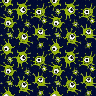 Çocuklar kağıtları, hediyeleri, kartları, tekstil ürünlerini, ambalajları ve hobileri paketlemek için kusursuz uzaylı desenleri.