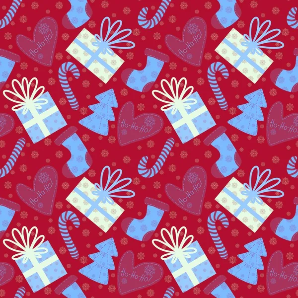Año nuevo sin costuras árboles de Navidad y el patrón de regalos para las telas y los textiles y el embalaje y los niños y papel de embalaje —  Fotos de Stock