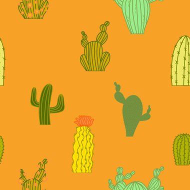 Kumaşlar, tekstil, ambalaj, hediyeler, kartlar, çarşaflar ve çocuklar için çiçeksiz kaktüs deseni.