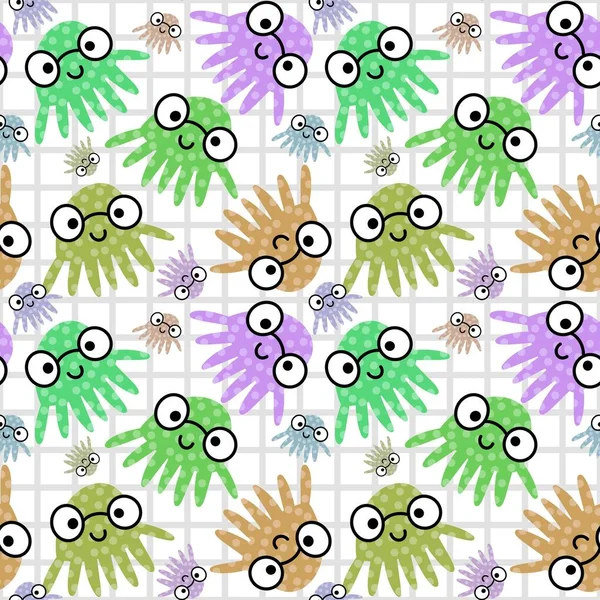 Děti bezešvé kreslené chobotnice vzor pro tkaniny a textilie a balení a dárky a karty a prádlo — Stock fotografie