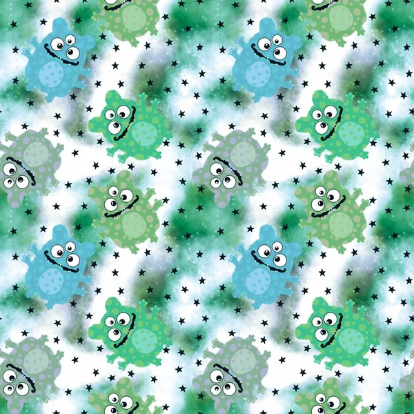 Kids seamless aliens monsters pattern for textiles and packaging and gifts and cards and linens and wrapping paper — Stock Photo, Image