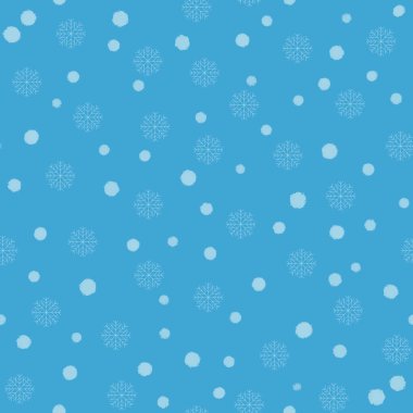 Paketleme ve kumaşlar için mavi zemin üzerinde kar taneleri olan pürüzsüz desen