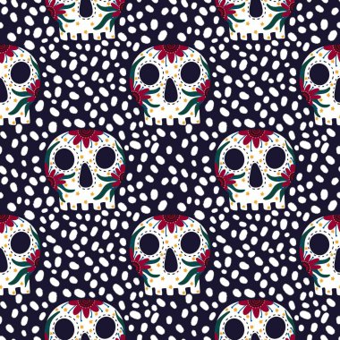 Kumaşlar, tekstil ve ambalajlar, hediyeler ve ambalaj kağıtları için kusursuz şeker kafatasları deseni