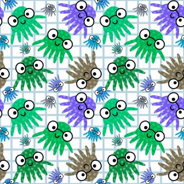 Kumaşlar, tekstil ve ambalajlar, hediyeler, kartlar ve çarşaflar için kusursuz ahtapot deseni.