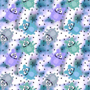 Çocuklar, tekstil, ambalaj, hediyeler, kartlar, çarşaflar ve ambalaj kağıtları için kusursuz uzaylı desenleri.