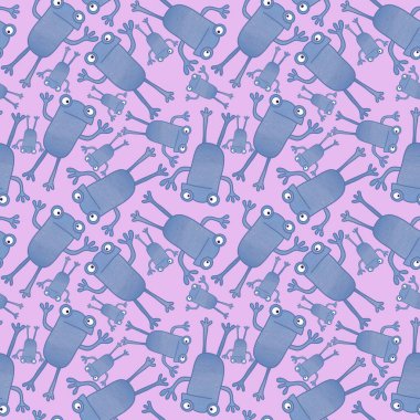 Kumaşlar, tekstil, ambalaj, hediyeler, kartlar, çarşaflar ve ambalaj kağıtları için kusursuz kurbağa desenleri. 