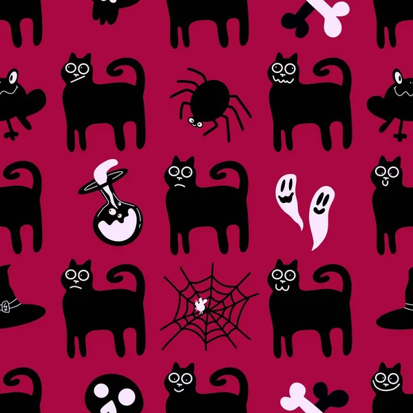 할로윈 물갈퀴없는 고양이, 직물, 직물, 포장, 선물 카드, 린네르, 아이들을 위한 패턴 — 스톡 사진