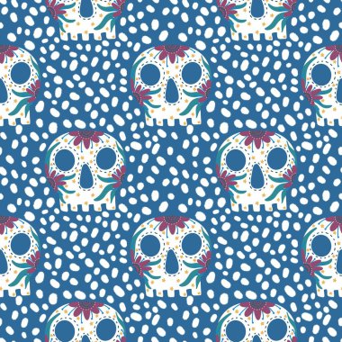 Kumaşlar, tekstil ve ambalajlar, hediyeler ve ambalaj kağıtları için kusursuz şeker kafatasları deseni